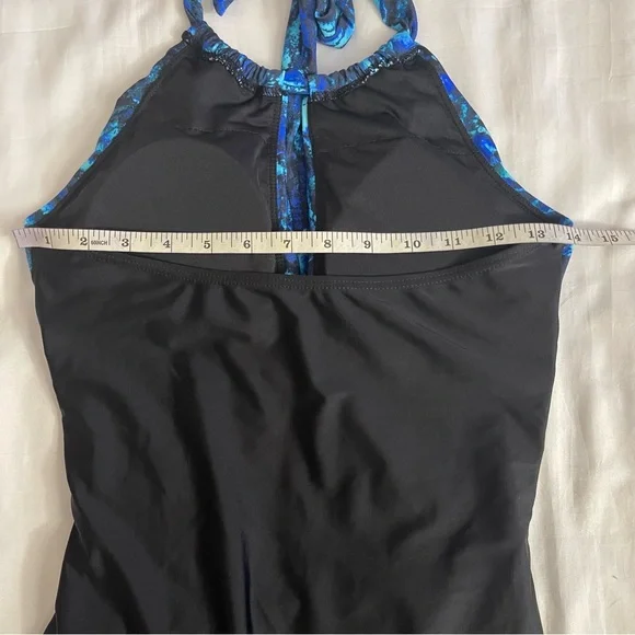 Blue and black halter neck cutout one piece swimsuit - Picture 7 of 12